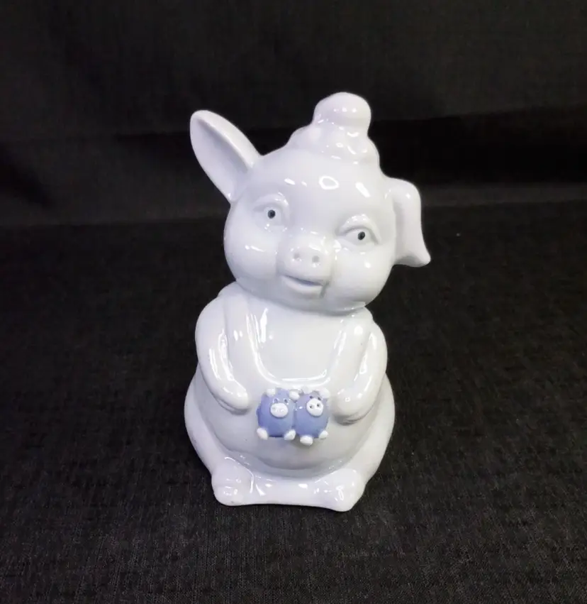 Vintage Light Pale Blue Ceramic Piggy Bank Mom Pig Baby Pigs With Plastic Plug