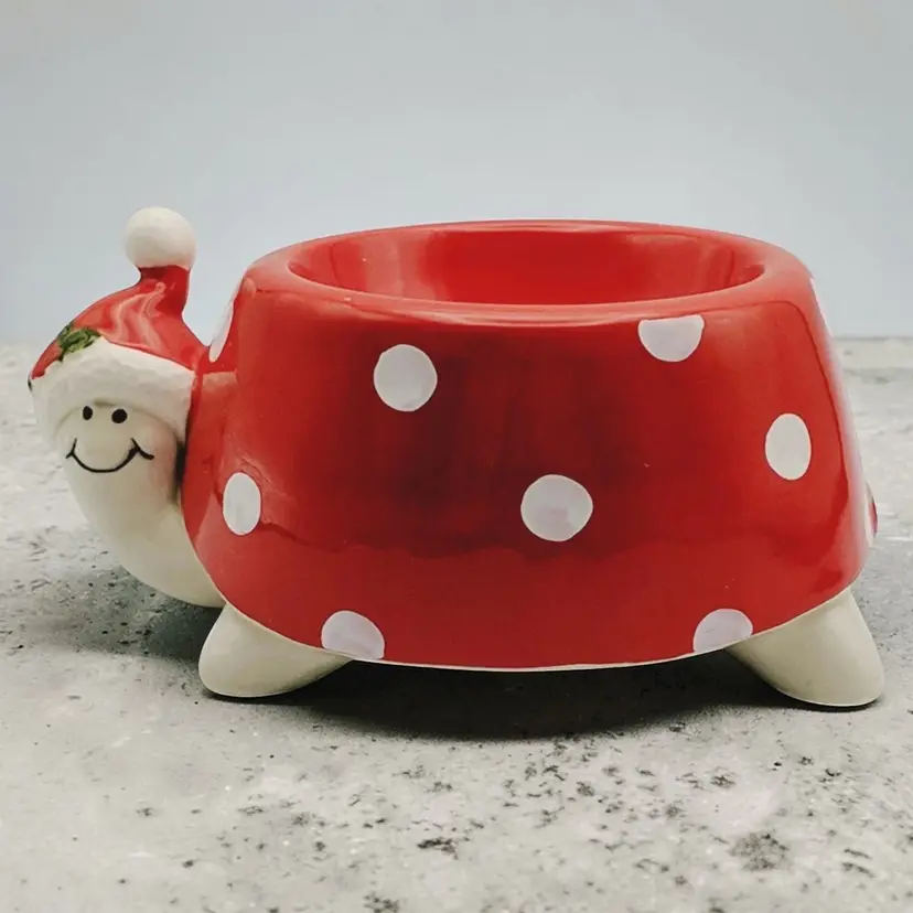 Turtle In Santa Hat Fitz & Floyd Votive Candle Holder Red With White Dots No Top