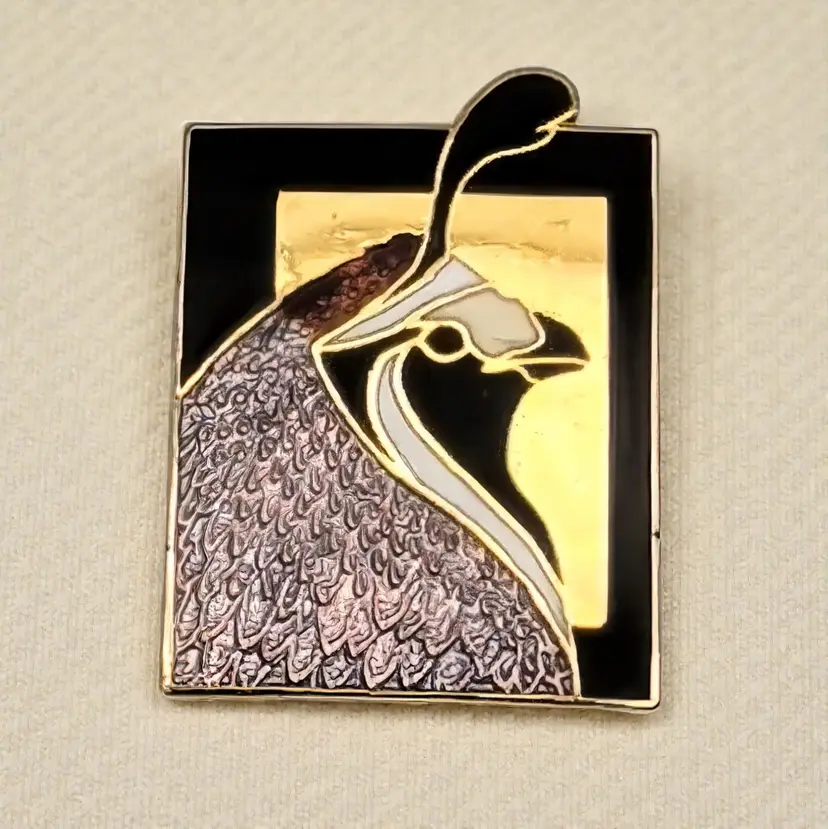 Vtg Wm Spear California Quail Gold Tone Enamel Pin Brooch Original Pkg