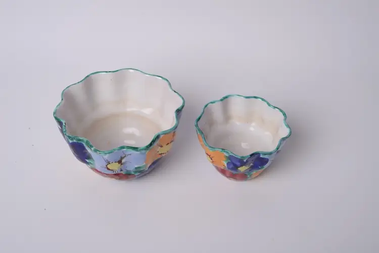 Vintage Italian Pottery Bowls Pair Botanical Hand-Painted & Signed