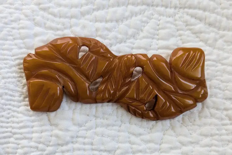 Vintage Artist Signed Abstract Bakelite Brooch in Butterscotch