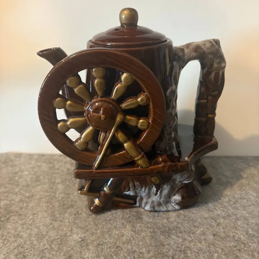 Vintage Tilso Japanese 1970's Browm Ceramic Spinning Wheel Tea pot Lava Glaze  # 2875