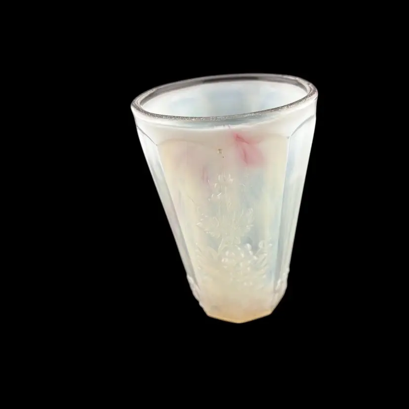Early St. Clair Opalescent Grape Pattern Glass Tumbler Rare Piece - 4.75” Tall x 3.25” At Rim