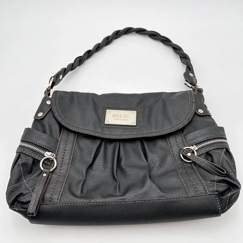 Relic by Fossil Faux Leather Black Handbag Purse 14" x 9" B25