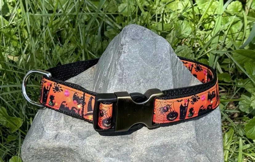 Dog Collar Fall Halloween Spooky Large Handmade Heavy Duty W/Buckle NEW
