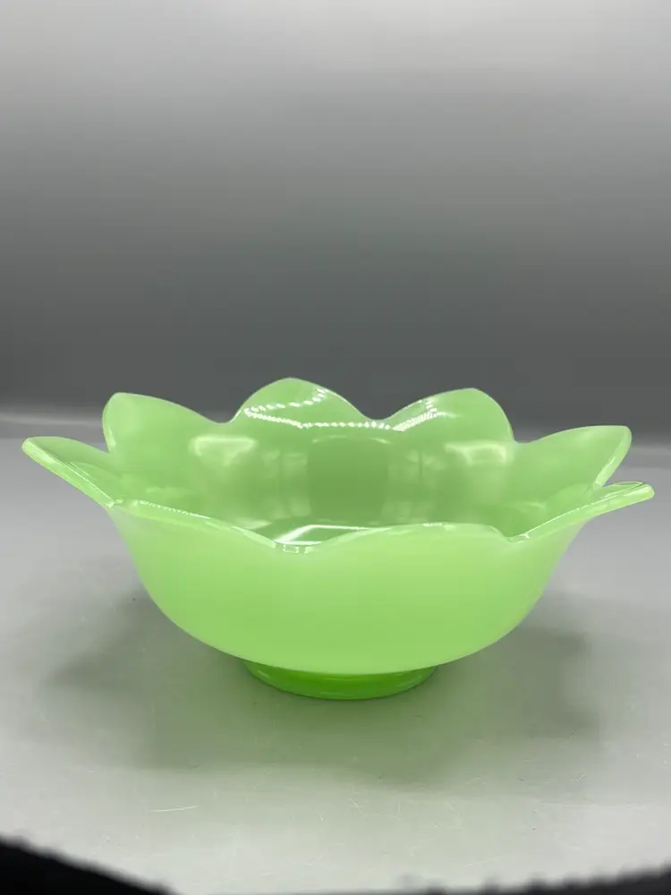 Vintage Fenton Jadeite lotus flower console bowl
