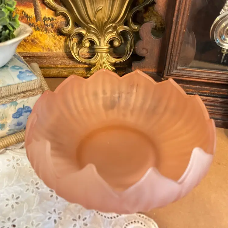 Pink Satin Glass Vintage Console Bowl 9”