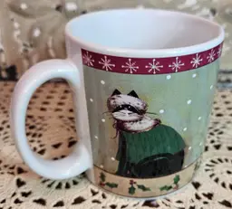 Oneida Holiday Cats Mug Fiddlestix Green Cape 12 oz