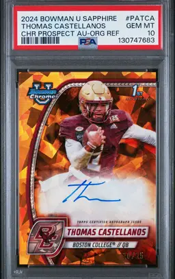 Thomas Castellanos 1st Bowman Chrome U Sapphire Orange Auto /25 PSA 10 Florida State Seminoles