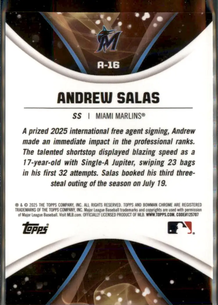 2025 Bowman Draft #A-16 Andrew Salas Axis - (138) - Miami Marlins