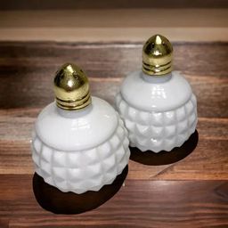 Vintage Milk Glass Salt and Pepper Shakers Diamond Cut
