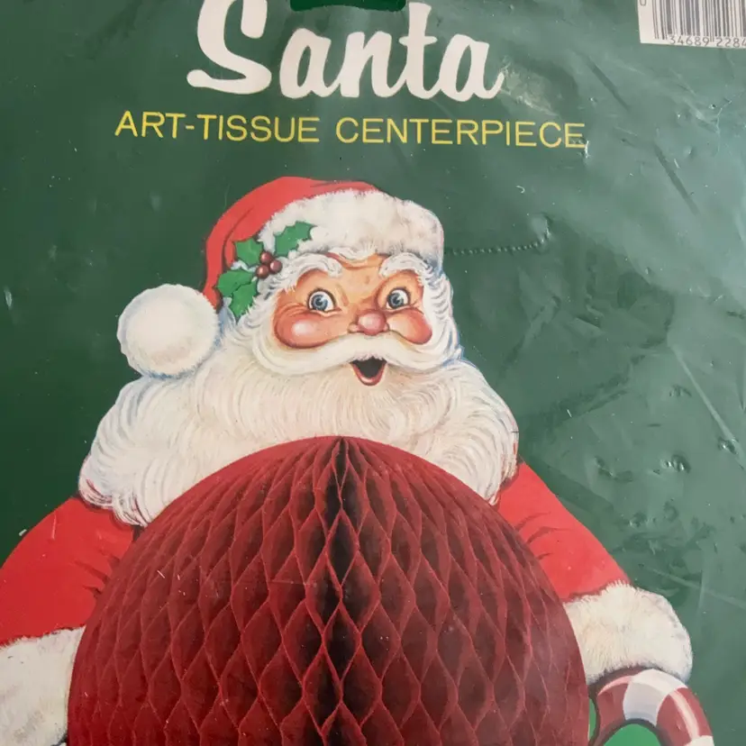 NOS 1978 Honeycomb Belly Santa Art Tissue Centerpiece 13”