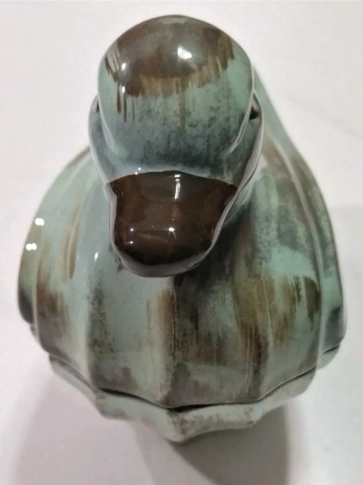 Mid Century 1951 Santa Anita Ware Vreni Ceramic Green Duck Covered Dish Signed