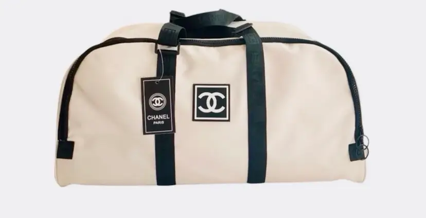 VIP Chanel Nylon Duffle Travel Bag New -Cream & Black