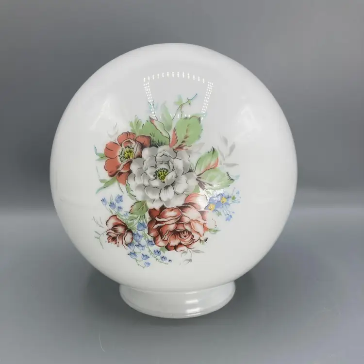 Glass Globe Lamp Shade Replacement with Hand Painted Flowers - Vintage