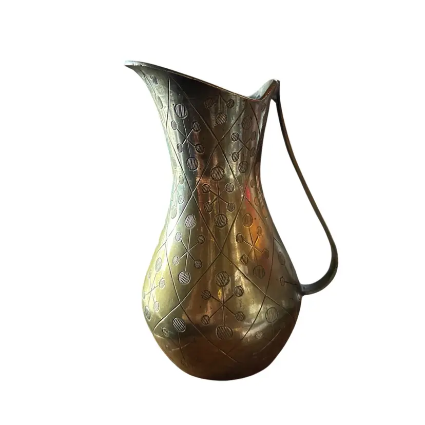 Vtg Sarna India Brass Water Pitcher A265-A Stands 7 1/2” Tall Original Patina