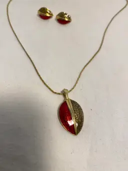 1960’s Royal Gold and Red Enameled Necklace and Earrings