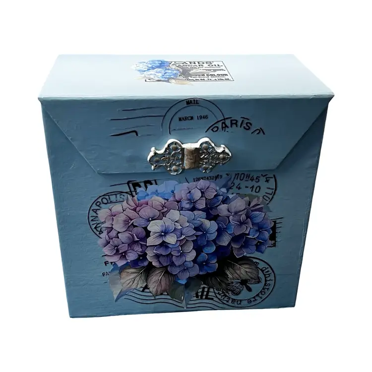 008 Upcycled Floral Spring Blue Box Cottagecore Shabby Chic Farmhouse Decor