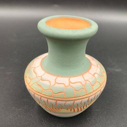 Navajo Small Etched Pottery Vase Signed
