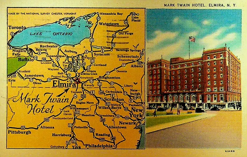 Mark Twain Motel Elmira NY Postcard 1945