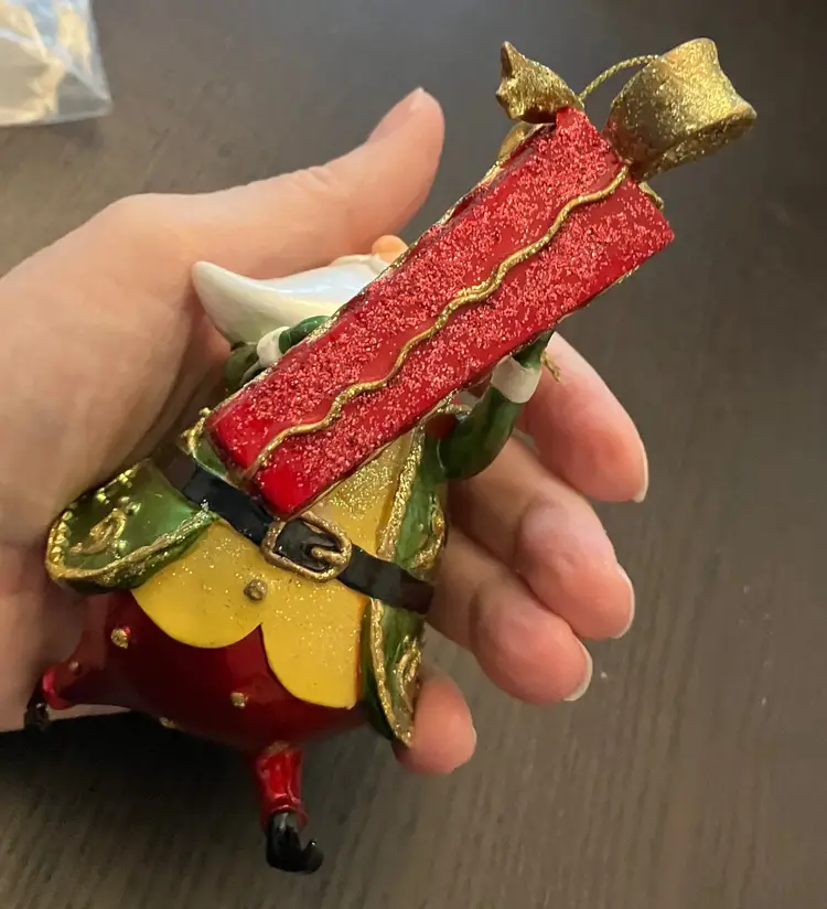 Shiny Santa Holding Present Ornament READ