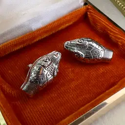 Vintage Whiting Davis Signed Serpent Snake Silver Tone Clip On Earrings Ornate 1” x .5”