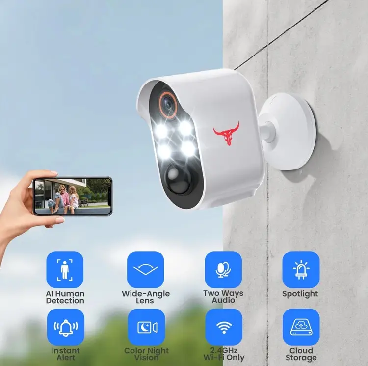 1080p Wireless Security Camera with AI Human Detection, Night Vision, 2-Way Talk