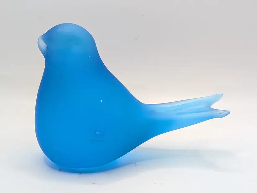 Inturpur Vintage Blue Satin Frosted Glass Bird Figurine Paperweight w/Original Sticker