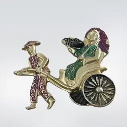 Vintage Rickshaw Asian Pin Brooch marked Germany gold tone and painted figural