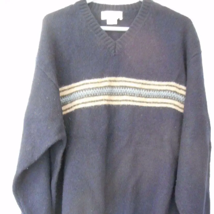 J. Crew Navy Blue / Beige 100% Wool Sweater Size XL