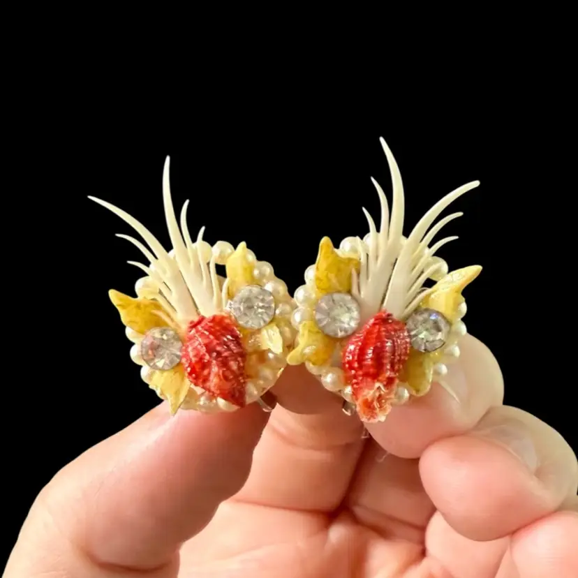 Vintage Multi Media Screw Back Earrings - Owl/Bird Heads