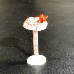 Miniature Metal Birdbath Red Bird  AS IS