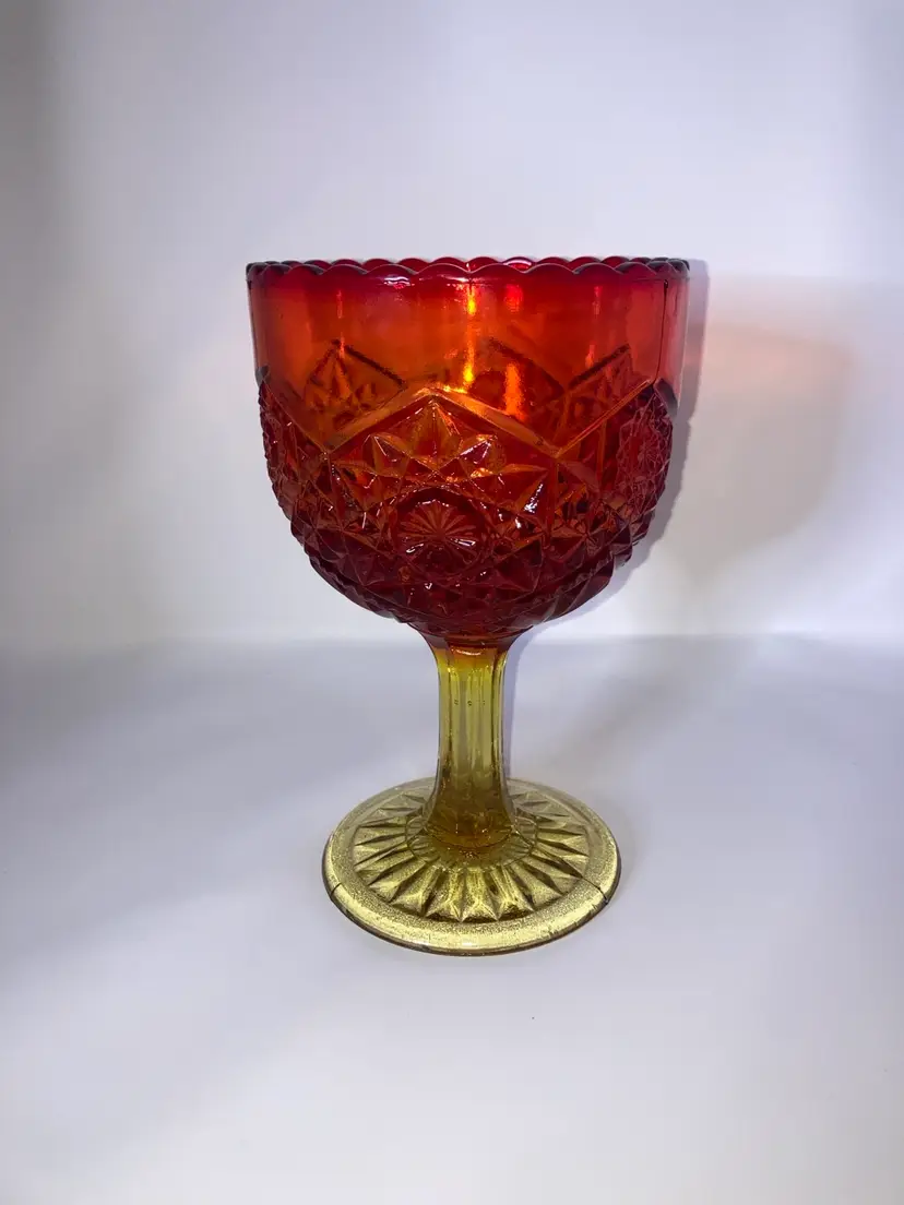 Vintage Viking Glass Yesteryear Amberina Goblet! Produced Around 1957! 5” Wide 8” Tall! UV Reactive Glow 😎