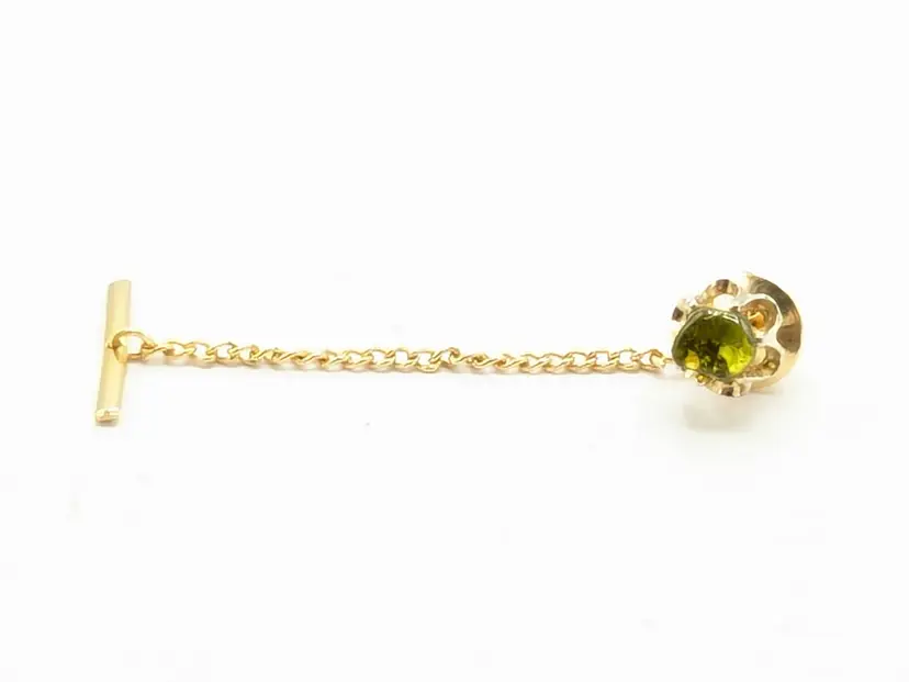 Vintage Gold-Plated Peridot Gemstone Tie Tack Clip