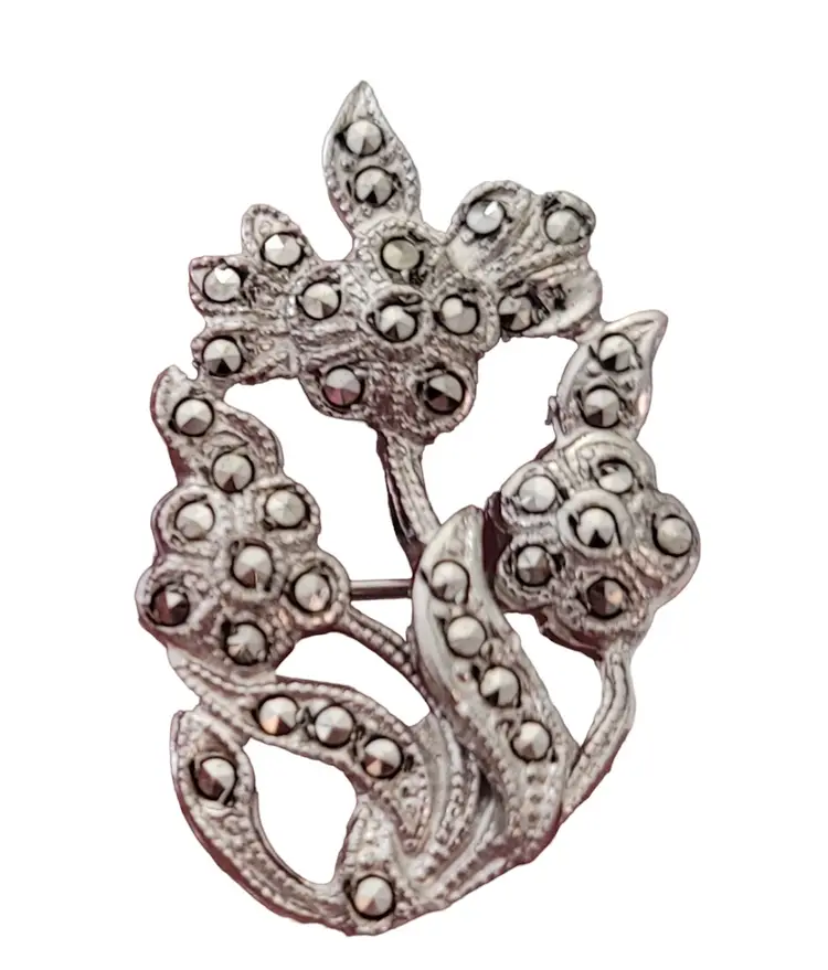 Artel Sterling Silver Marcasite Flower Pin, Signed E685