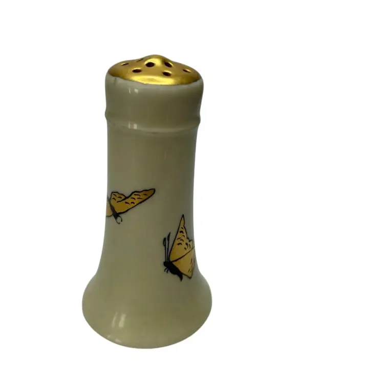 12 Hole Golden Butterfly Hand Painted Signed Possibly Nippon With Cork Stopper Shaker/ Hat Pin Holder 
@ 4 1/2x 2 1/2