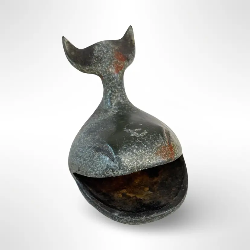 Vintage Cast Bronze Patina Whale Cigar Ashtray Decor Made In Japan