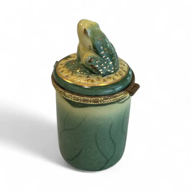 Bombay Company Porcelain Frog Trinket Box with Hinged Lid & Candle