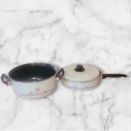 Vtg Set 2 Tienshan Theodore Country Bear Pans Stock Pot Skillet With One Lid EUC