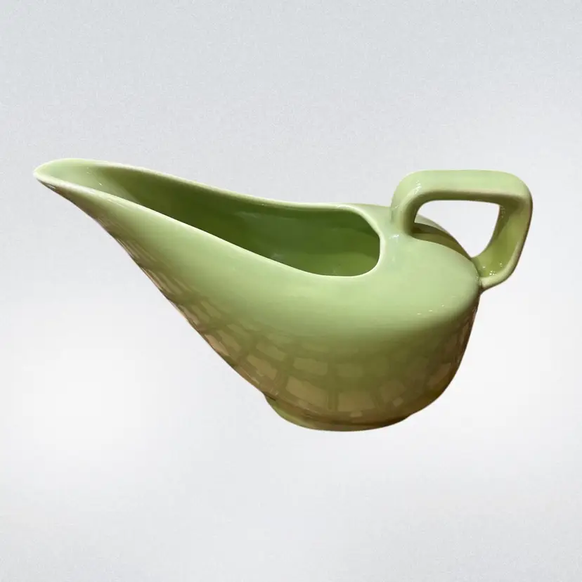 #01 Mid Century Pottery Gravy Boat Chartreuse Green