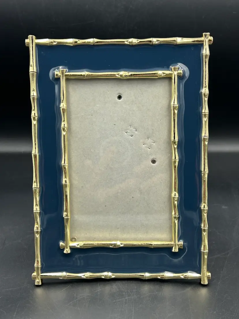 Gold Bamboo Border, Cobalt Blue Enamel Edge Photo Frame 4 X 6“