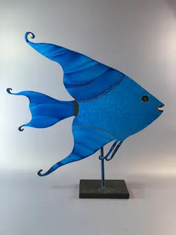 Claudine Buell Signed Metal Angel Tropical Fish Sculpture 13” X 12”