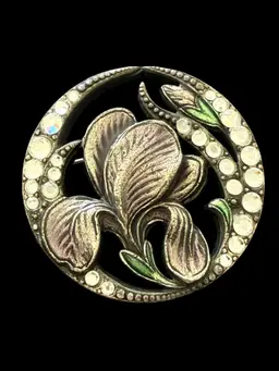 Catherine Popesco Iris Rhinestone Brooch 1 1/2"