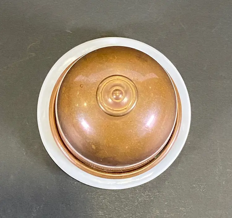 *VTG* APILCO French Classic Brass Dome Covered White Porcelain Butter Dish