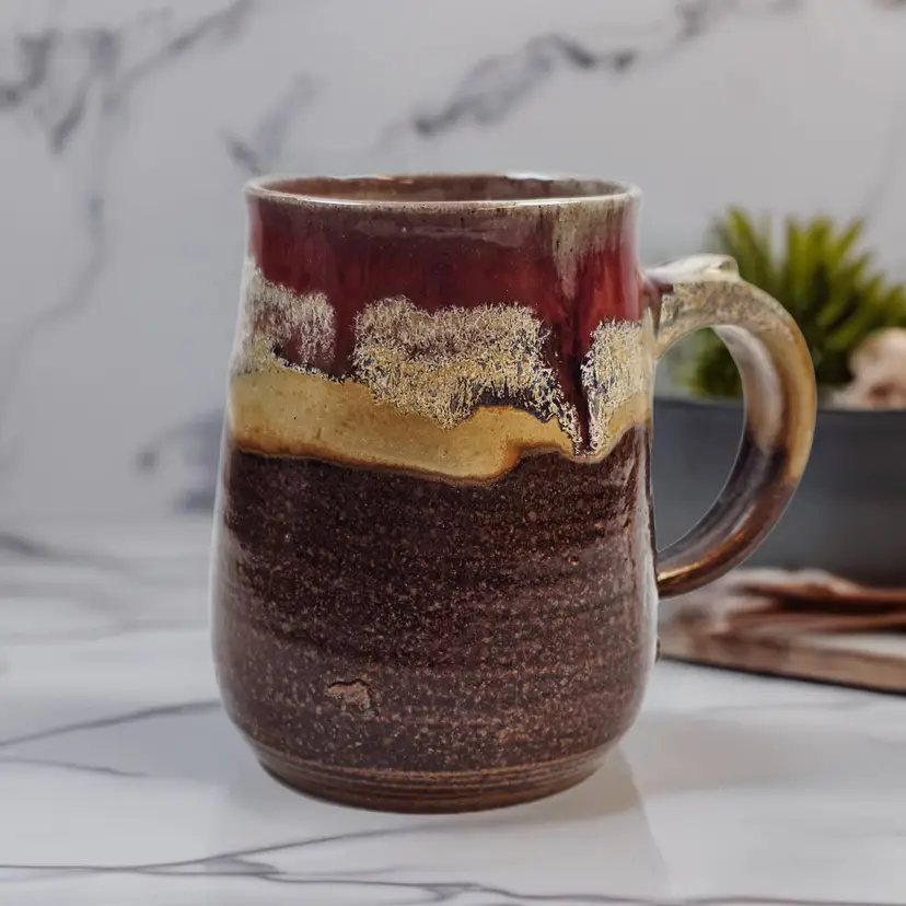 1973 Signed Mangum Pottery Weaverville NC Master 16oz Mug (1 pint) Autumn Glaze