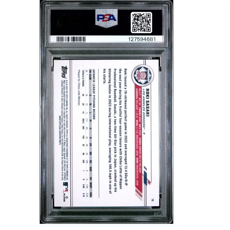 2025 Topps All Star Roki Sasaki Rookie RC PSA 10 Los Angeles Dodgers