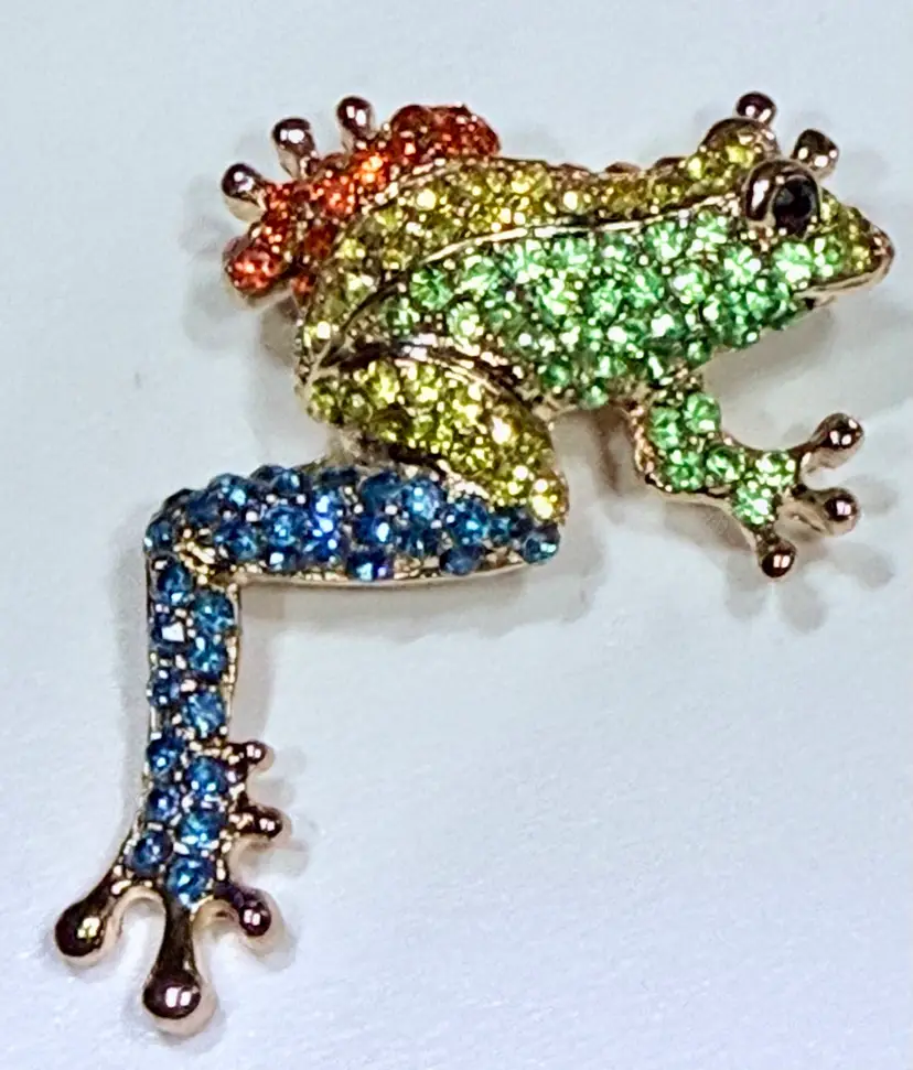 Rainbow Rhinestone Frog Brooch-Colorful Crystal Amphibian Pin