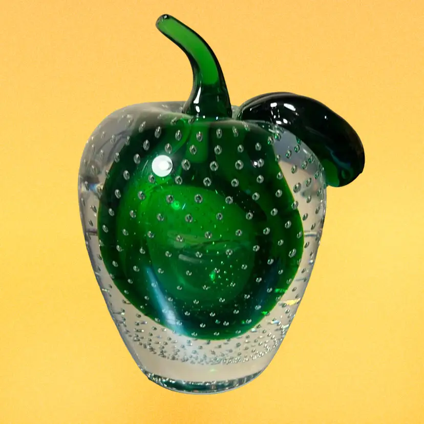 Green Glass Apple Paperweight Bullicante