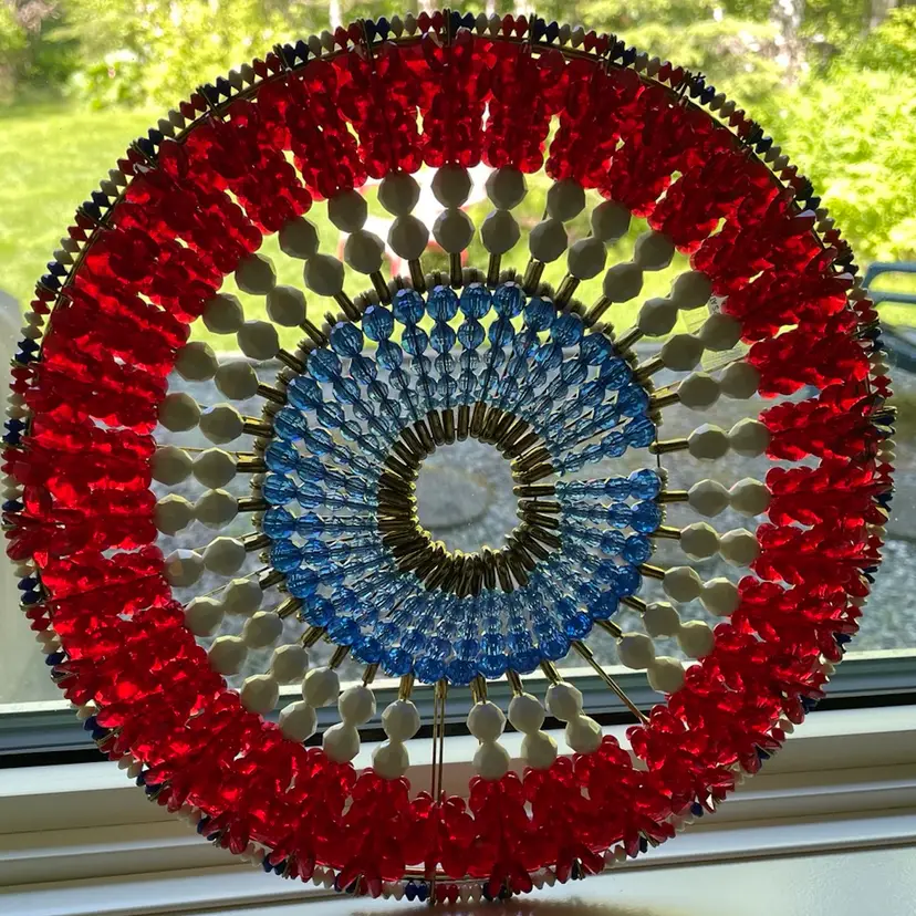 4TH OF JULY Vintage Sun Catcher Safety Pin Art