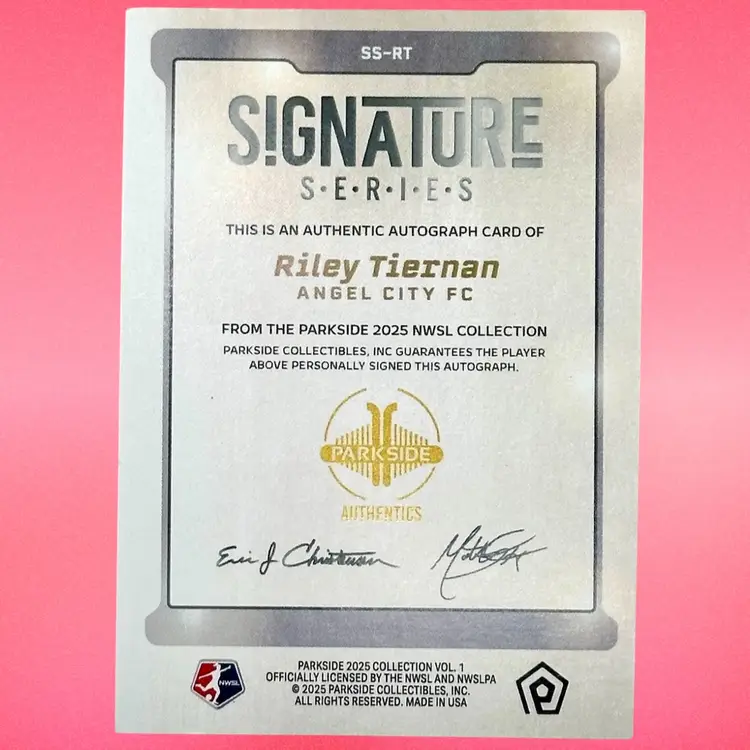 Riley Tiernan Auto /25 RC 2025 Parkside NWSL Vol 1 Angel City